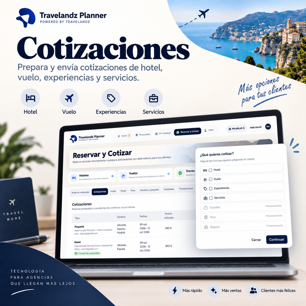 Cotizaciones de hoteles, vuelos, experiencias y servicios en Planner.